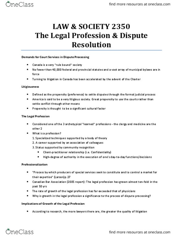SOSC 2350 Lecture 1: The legal profession and dispute resolution thumbnail