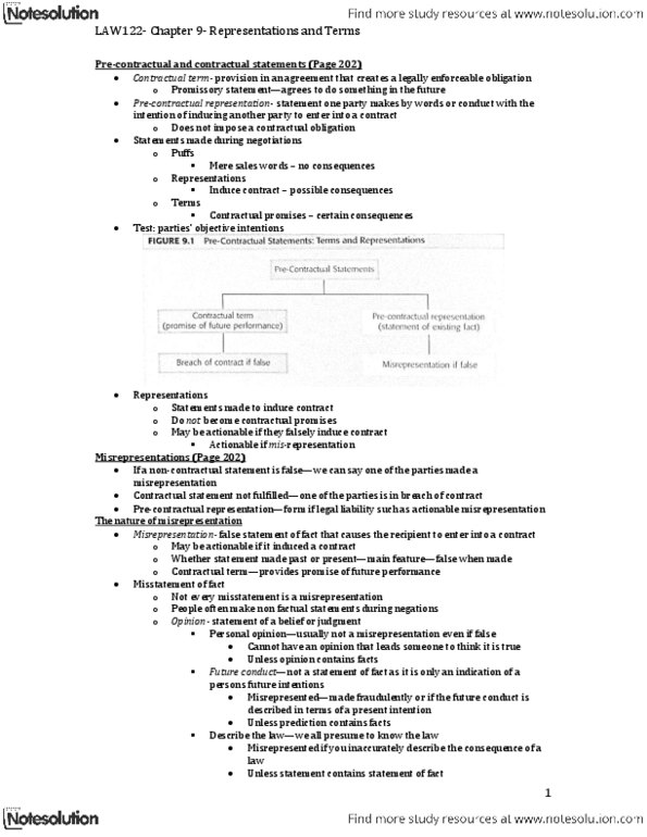 LAW 122 Chapter Notes - Chapter 9: Rescission, Contractual Term, Equitable Remedy thumbnail