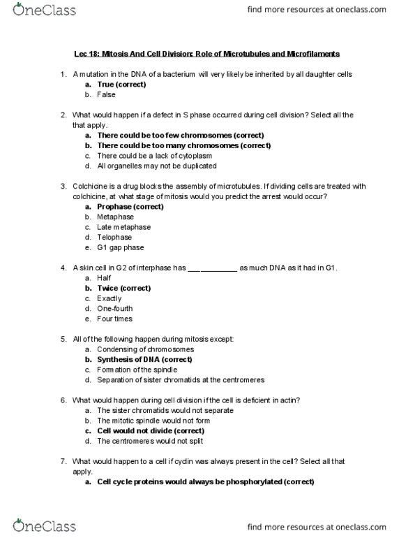 BIOA01H3 Lecture Notes - Lecture 18: Kinetochore, Y Chromosome, G2 Phase thumbnail