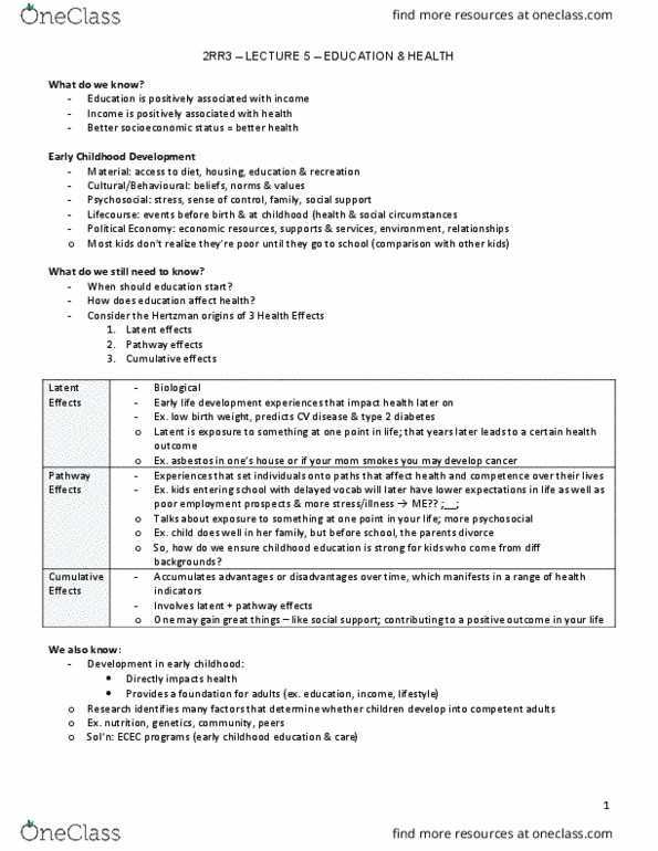 HTHSCI 2RR3 Lecture Notes - Lecture 5: Medical Corps, Birth Weight, Cortisol thumbnail