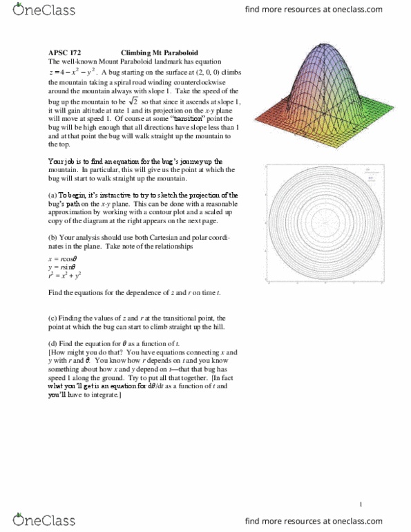 APSC 172 Lecture Notes - Lecture 6: Paraboloid, Curve, Contour Line thumbnail