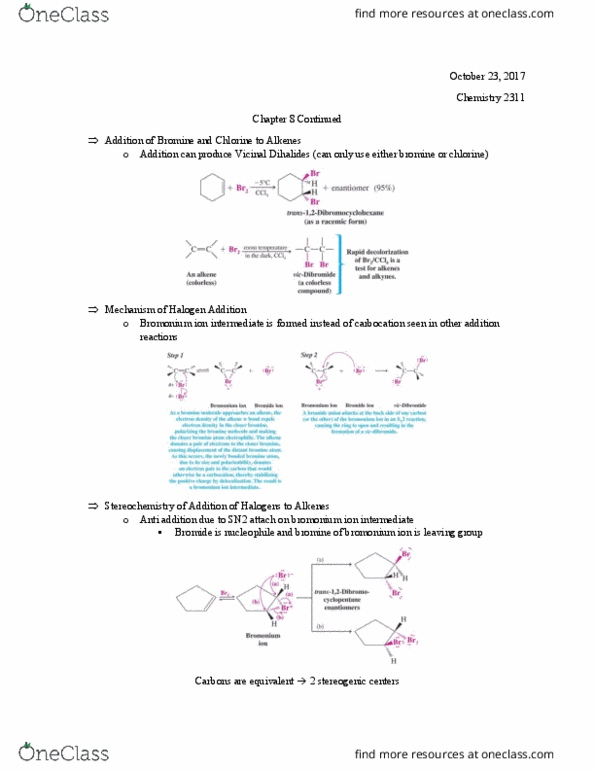 CHEM 2311 Lecture Notes - Lecture 18: Lone Pair, Halogenation, Nucleophile thumbnail
