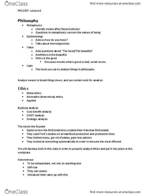 PHI 2397 Lecture Notes - Lecture 3: Flight Attendant, Swot Analysis, Applied Ethics thumbnail