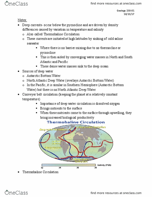 GEOLOGY 230 Lecture Notes - Lecture 25: Thermocline, Pycnocline, Antarctic Bottom Water thumbnail
