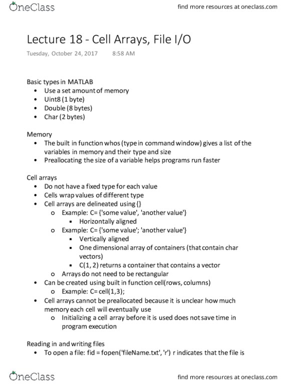 CS 1112 Lecture Notes - Lecture 18: Matlab thumbnail