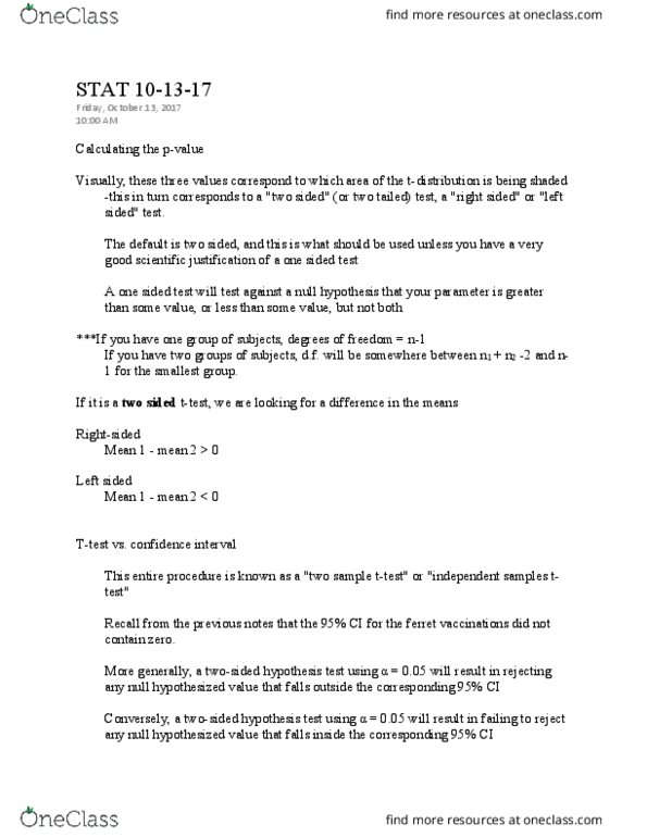 STAT 301 Lecture Notes - Lecture 18: Statistical Hypothesis Testing, Statistical Parameter, Squared Deviations From The Mean thumbnail