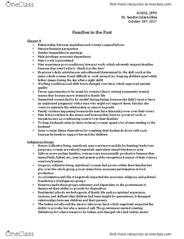 SOCIOL 2PP3 Lecture Notes - Lecture 10: Indian Act, Shift Work, Matrilocal Residence thumbnail
