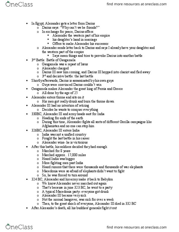 HIST 010H Lecture Notes - Lecture 9: Battle Of Gaugamela, Darius Iii thumbnail