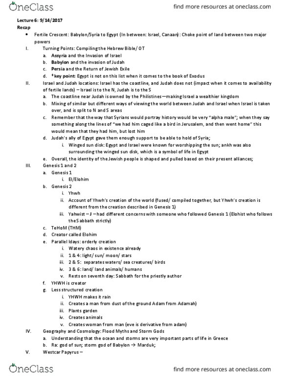 CLAS 1120 Lecture Notes - Lecture 6: Fertile Crescent, Asturian Language, Westcar Papyrus thumbnail