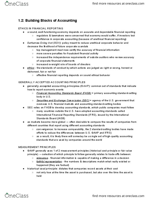 MGMT 1A Chapter Notes - Chapter 1.2: International Financial Reporting Standards, Accounting, Certified Public Accountant thumbnail