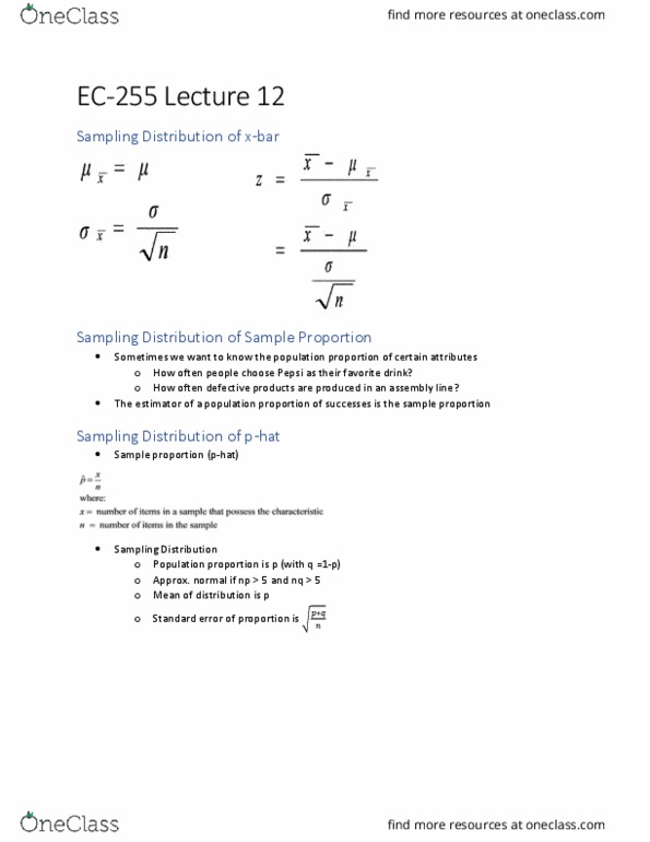EC255 Lecture Notes - Lecture 12: Standard Error thumbnail
