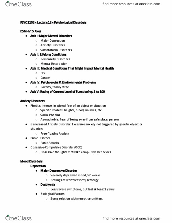 PSYC 1103 Lecture Notes - Lecture 18: Learned Helplessness, Prefrontal Cortex, Agoraphobia thumbnail