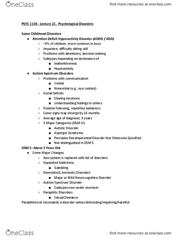 PSYC 1103 Lecture Notes - Lecture 21: Amnesia, Pervasive Developmental Disorder, Not Otherwise Specified thumbnail