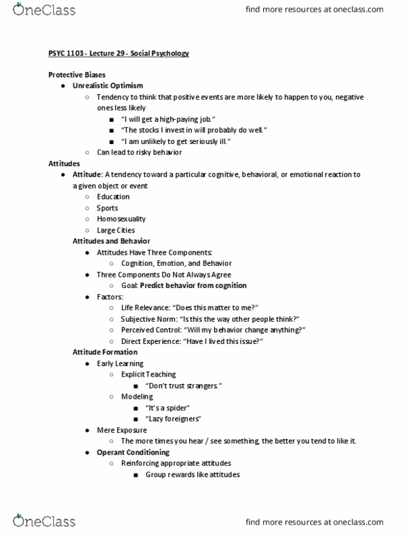 PSYC 1103 Lecture Notes - Lecture 29: Classical Conditioning, Operant Conditioning, Leon Festinger thumbnail