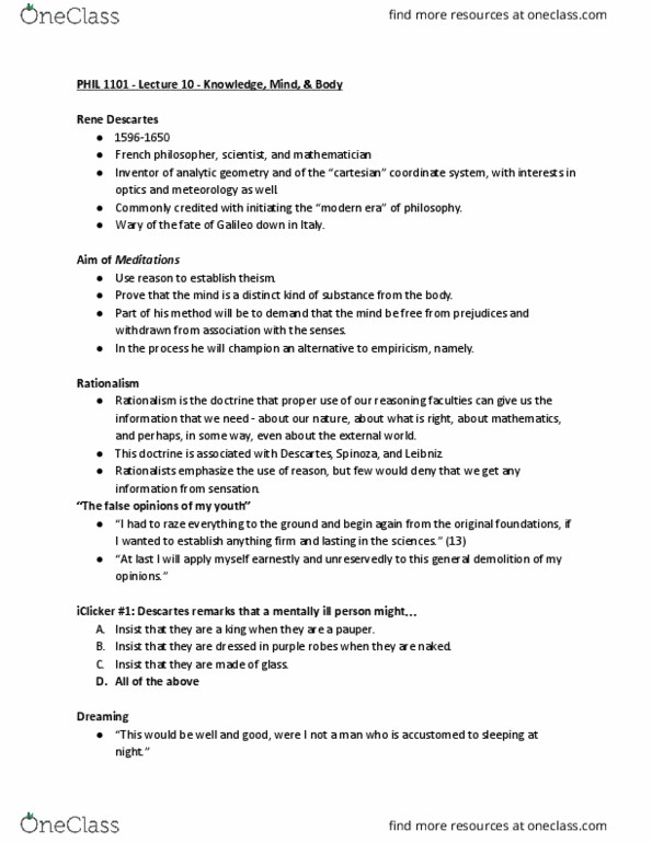 PHIL 1101 Lecture Notes - Lecture 10: Cartesian Coordinate System, Analytic Geometry, Theism thumbnail