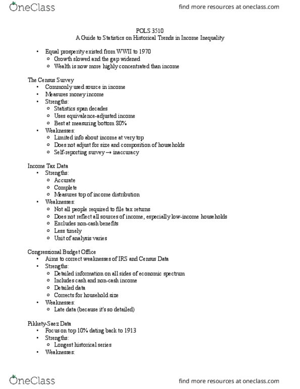 POLS 3510 Lecture Notes - Lecture 5: Congressional Budget Office, Wealth Concentration, Net. thumbnail