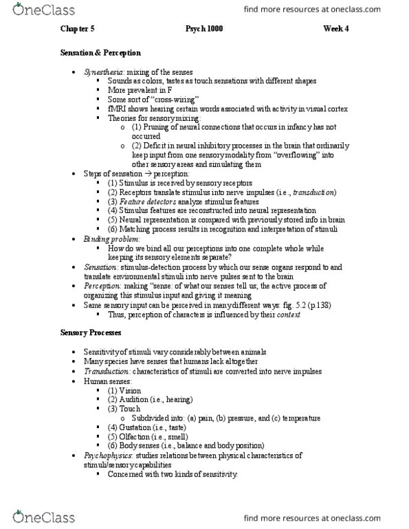 Psychology 1000 Lecture Notes - Lecture 8: Oval Window, Additive Color, Umami thumbnail