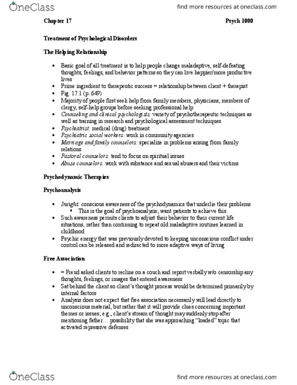 Psychology 1000 Lecture Notes - Lecture 3: Spontaneous Remission, Citalopram, Monoamine Oxidase Inhibitor thumbnail