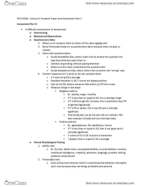 PSYC 4030 Lecture Notes - Lecture 5: Social Desirability Bias, Agreeableness, Standard Deviation thumbnail