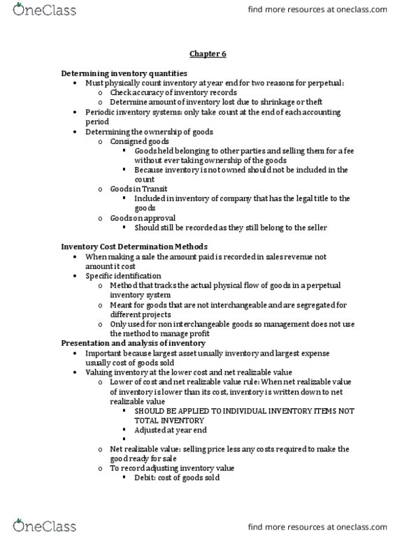 Business Administration 2257 Chapter Notes - Chapter 6: Perpetual Inventory thumbnail