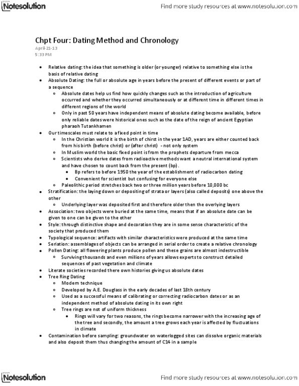 CLST 129 Chapter Notes -Absolute Dating, Tutankhamun, Relative Dating thumbnail