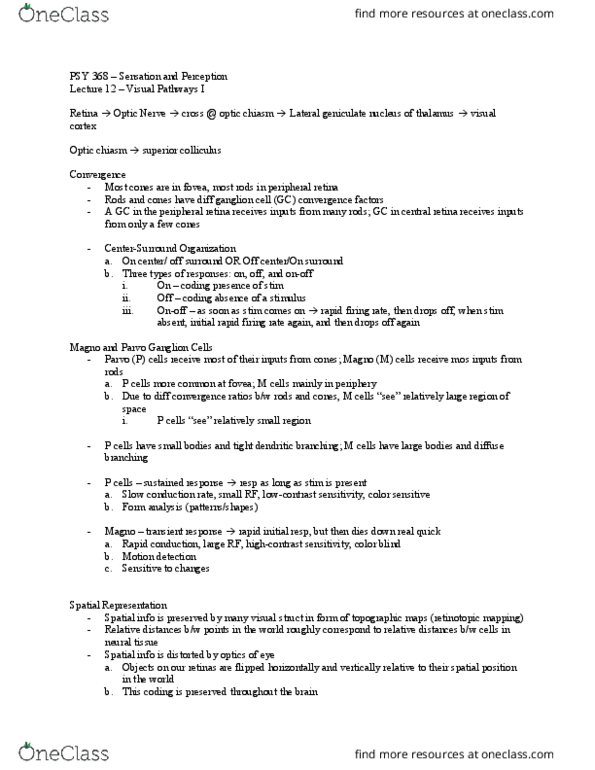 PSY 368 Lecture Notes - Lecture 12: Saccade, Retinotopy, Motion Detection thumbnail