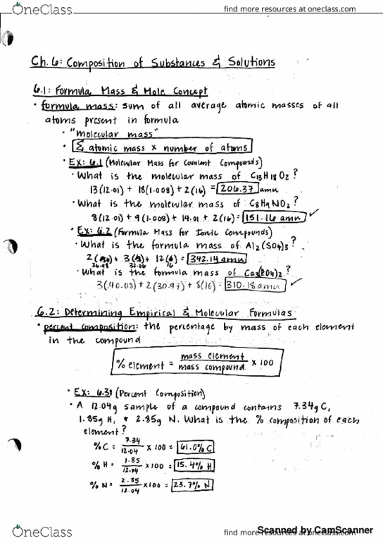 CHEM 102 Chapter 6: Composition of Solutions & Substances thumbnail