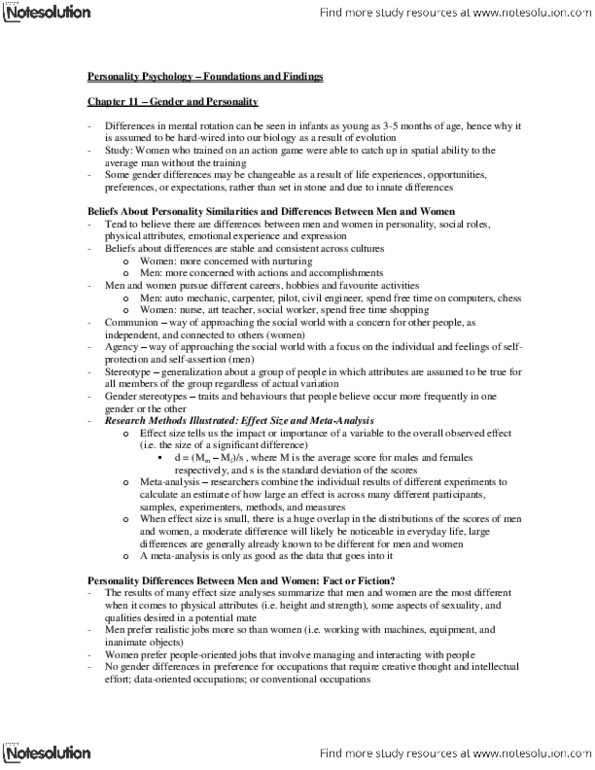 PSYB30H3 Chapter Notes - Chapter 11: Gender Role, Effect Size, Meta-Analysis thumbnail