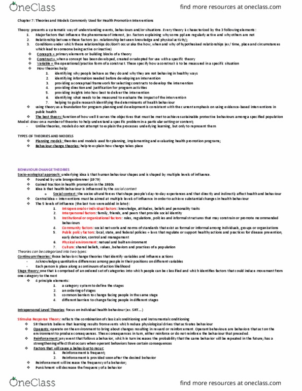 Health Sciences 2250A/B Chapter Notes - Chapter 7: Relapse Prevention, Stimulus Control, Health Promotion thumbnail