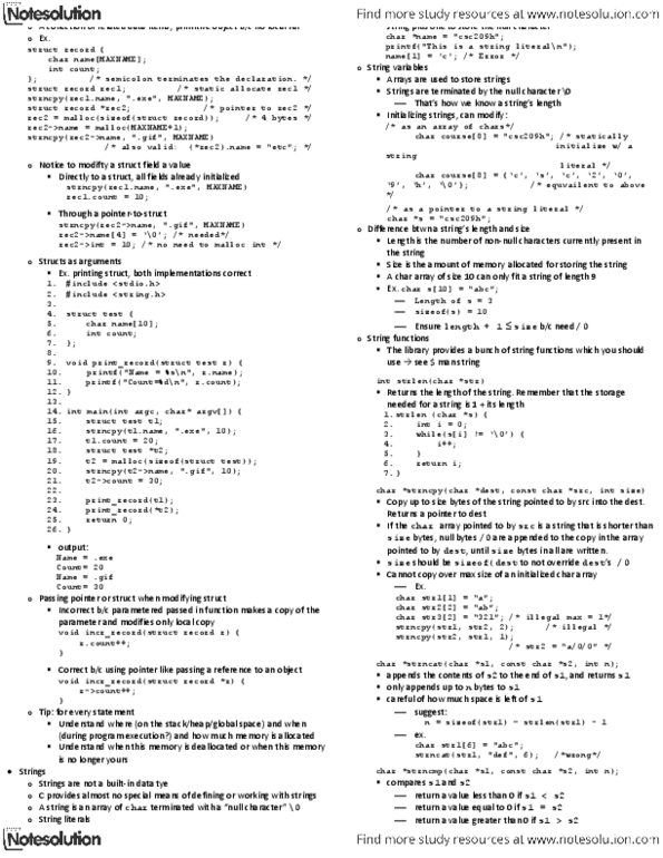 CSC209H1 Lecture Notes - String Literal, Null Character, C Dynamic Memory Allocation thumbnail