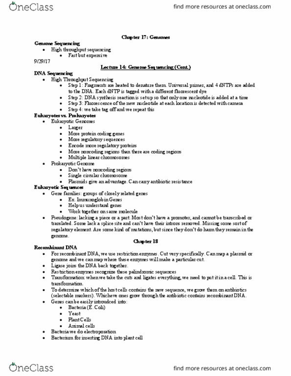 BIOSC 0160 Lecture Notes - Lecture 14: Chromosome, Pseudogene, Plant Cell thumbnail