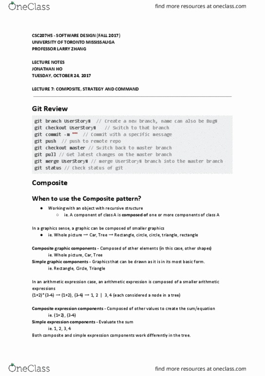 CSC207H5 Lecture Notes - Lecture 7: Common Interface, Git, Strategy Pattern thumbnail