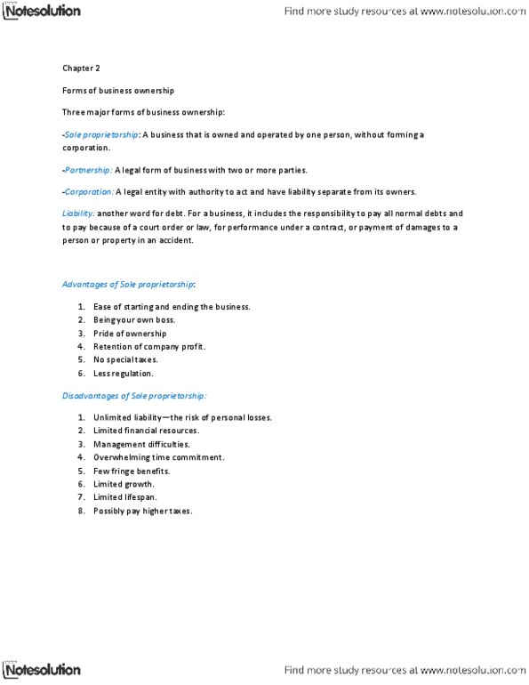 COMM 100 Lecture Notes - Sole Proprietorship, Limited Partnership, General Partnership thumbnail