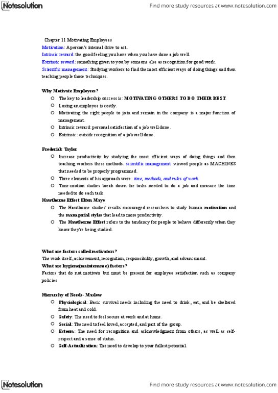 COMM 100 Lecture Notes - Elton Mayo, Hawthorne Effect, Scientific Management thumbnail