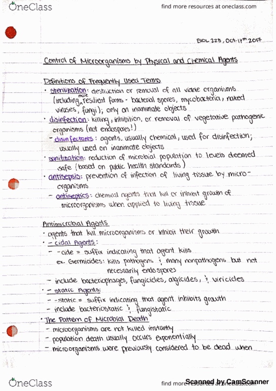 BIOL 228 Lecture 11: (10-17-17) Control of Microorganisms by Physical and Chemical Agents thumbnail