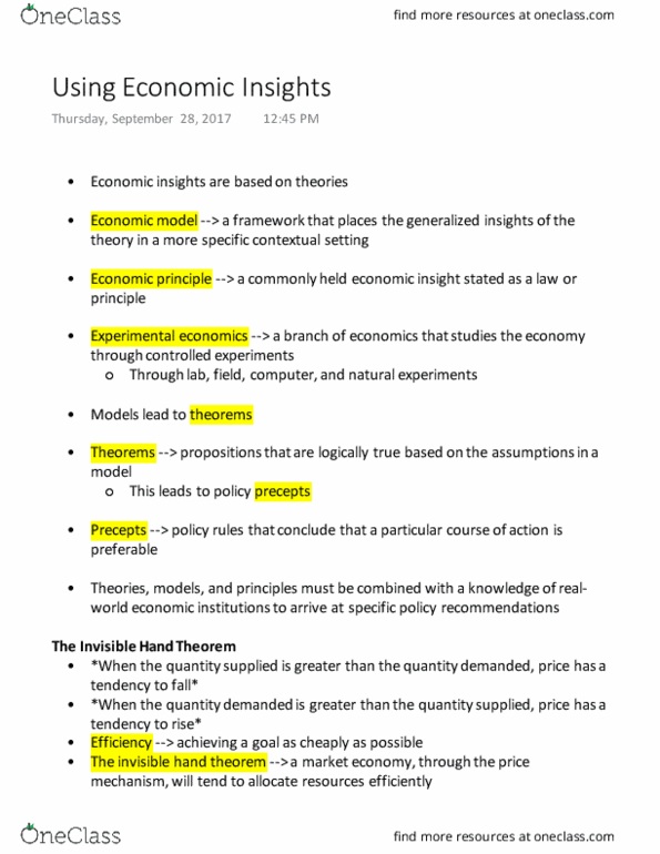 ECO 105 Chapter Notes - Chapter 1-4: Invisible Hand, Economic Model thumbnail