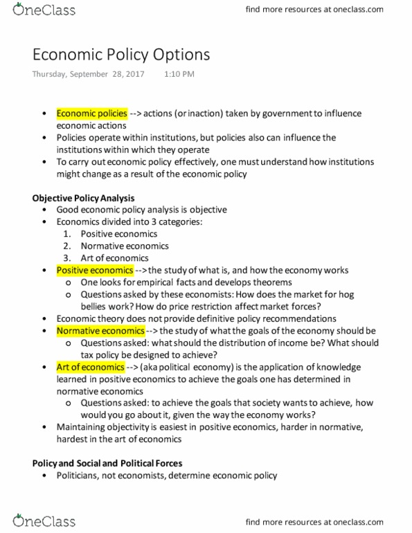 ECO 105 Chapter 1-5: Ch. 1 Section 5 Economic Policy Options thumbnail