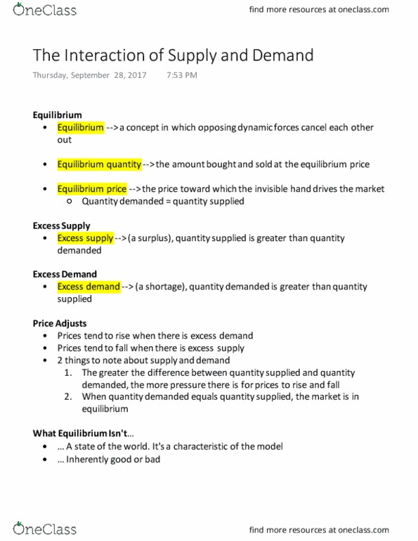 ECO 105 Chapter Notes - Chapter 4-3: Excess Supply, Dynamite Entertainment, Shortage thumbnail
