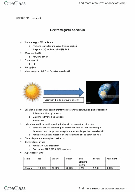 GEOG 1F90 Lecture Notes - Lecture 4: Solar Irradiance thumbnail