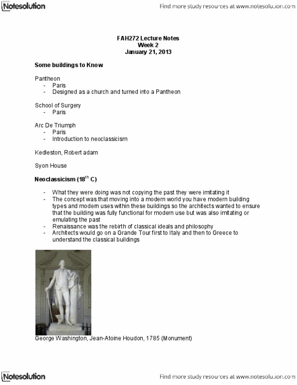 FAH101H1 Lecture Notes - Lecture 2: Virginia State Capitol, Arc De Triomphe, Andrea Palladio thumbnail