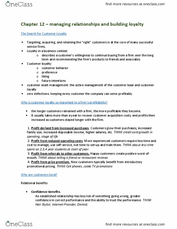 HTH 102 Chapter Notes - Chapter 12: Customer Satisfaction, Loyalty Program, Switching Barriers thumbnail