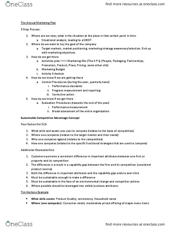HTM 402 Lecture Notes - Lecture 8: Swot Analysis, Marketing Mix, Tim Hortons thumbnail