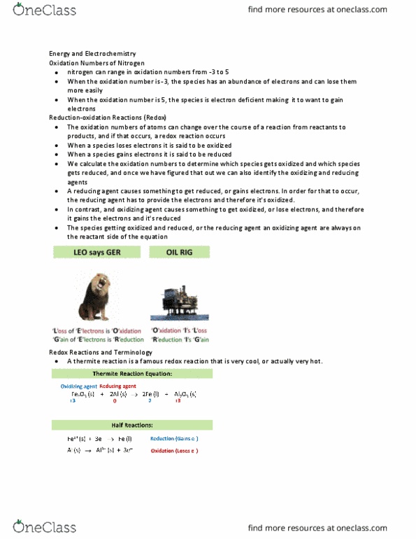 CHEM 1A03 Chapter Notes - Chapter unit 10 module 1 : Electrochemical Cell, Thermite, Electrochemistry thumbnail