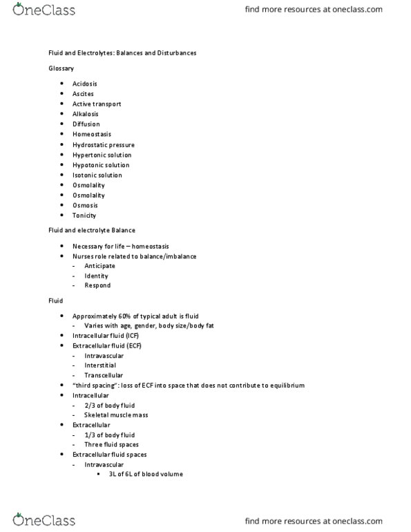 NUR 424 Lecture Notes - Lecture 6: Intravenous Sugar Solution, Sepsis, Body Fluid thumbnail