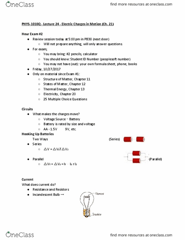 PHYS 1010Q Lecture Notes - Lecture 24: Circuit Diagram, Peoplesoft, Direct Current thumbnail