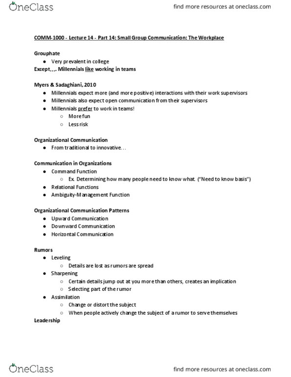 COMM 1000 Lecture Notes - Lecture 14: Organizational Communication, Bolman, Sharpening thumbnail