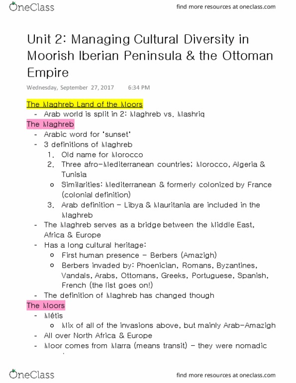 MI201 Lecture 2: Unit 2 Managing Cultural Diversity in Moorish Iberian Peninsula & the Ottoman Empire thumbnail