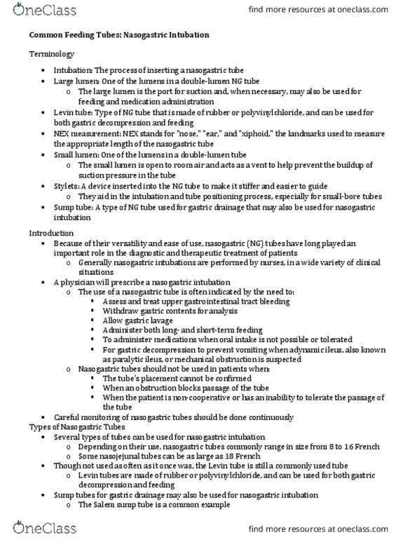 NURS 3234 Chapter Notes - Chapter 23: Gastric Mucosa, Epiglottis, Supine Position thumbnail