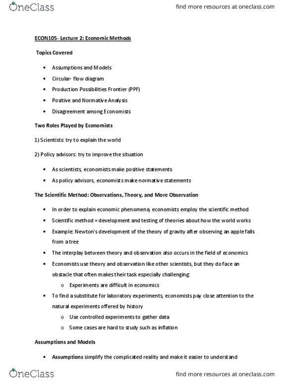 ECON 105 Lecture Notes - Lecture 2: Capital Formation, Microeconomics, John Maynard Keynes thumbnail