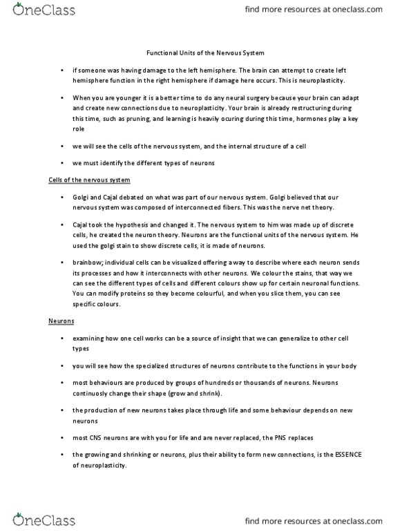 PSY 2301 Lecture Notes - Lecture 5: White Matter, Golgi'S Method, Schwann Cell thumbnail